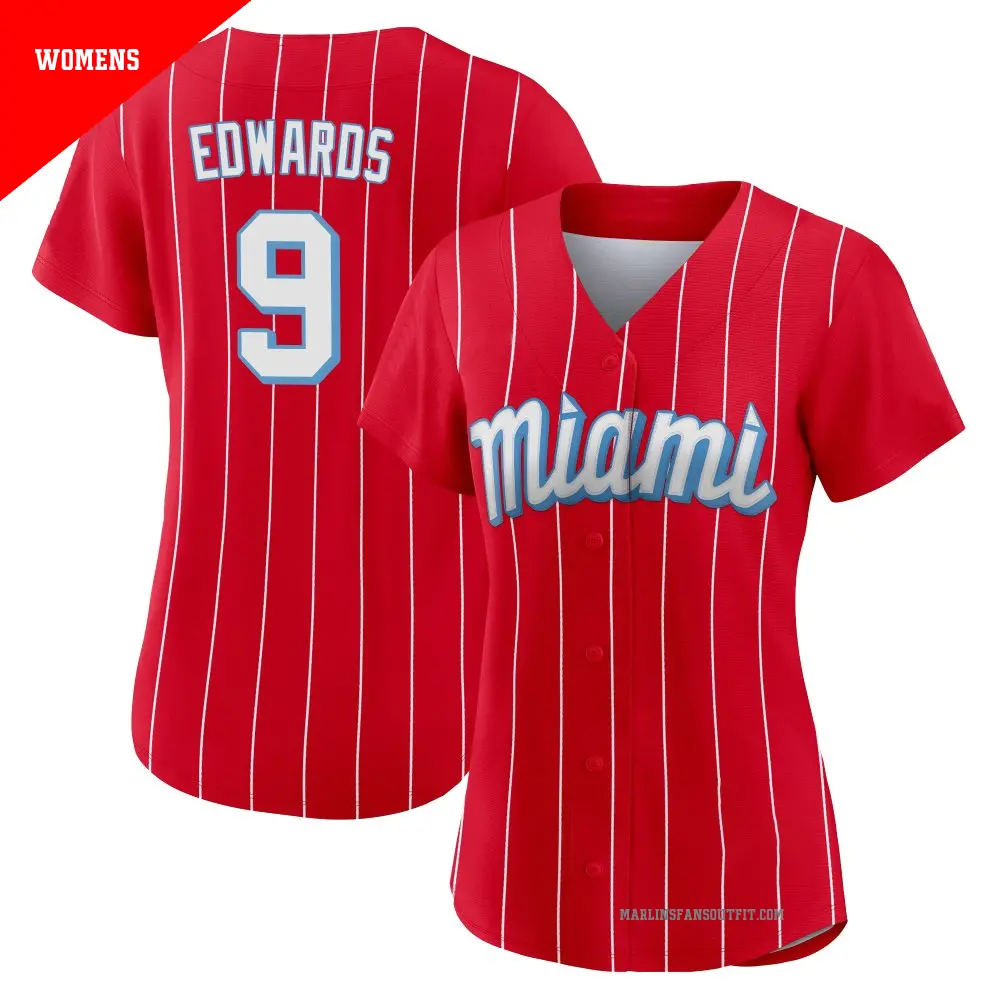 Women's #9 Xavier Edwards Miami Marlins Red Authentic 2021